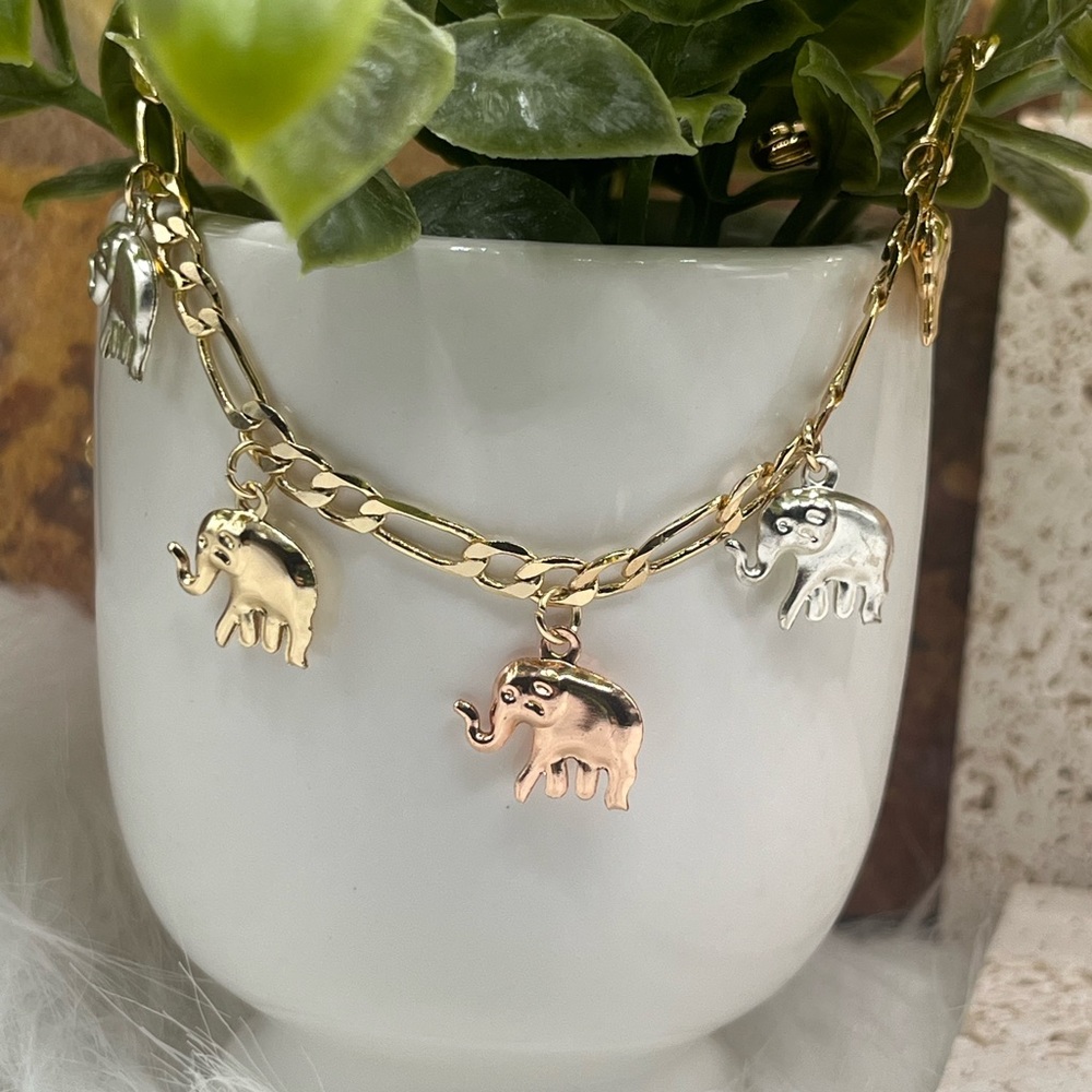 TriColor Gold Plated Elephant Charm Bracelet